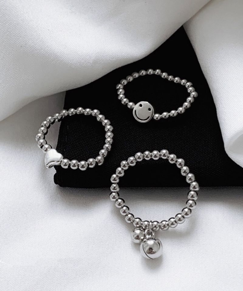 預購款-925純銀戒指 個性愛心、笑臉、鈴鐺銀珠彈力戒指